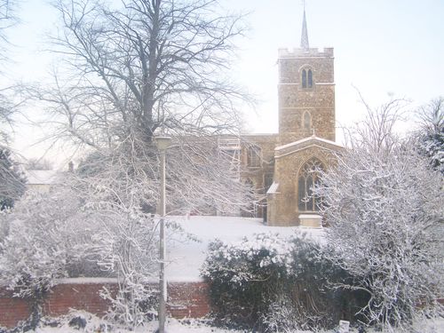 Pretty church in the snow